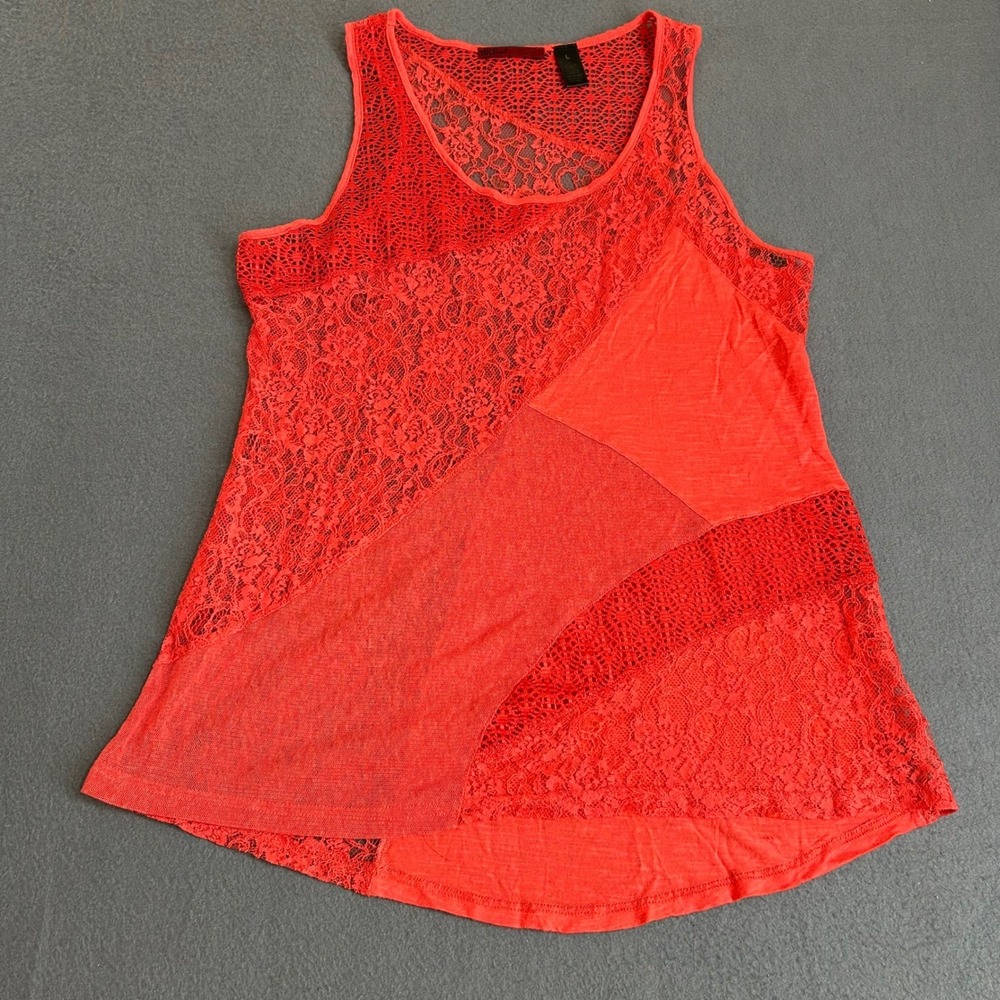 BKE Tank Top Womens Large Red Coral Lace Mixed Media Sleeveless Floral Crochet